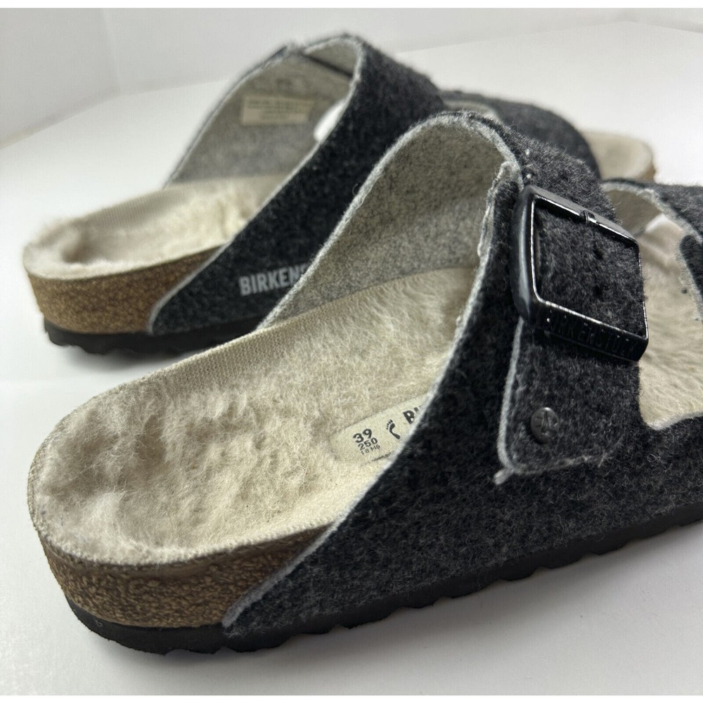 Birkenstock Arizona Shearling Sandal Charcoal Gray Cork Suede Women's 39 Size 8 - Picture 9 of 16